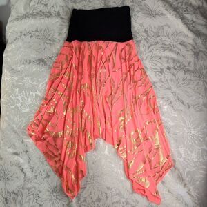 Rima Black Coral Gold Shimmery High Low Strapless Dress OSFM